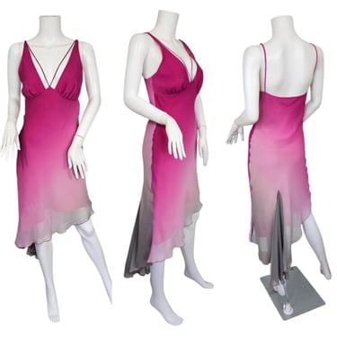 Y2K Pink Silk Ombre Mermaid Hem Slip Dress I Sz Med 