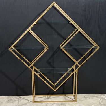Vintage 70s Diamond Shaped Etagere in Gold Finish 