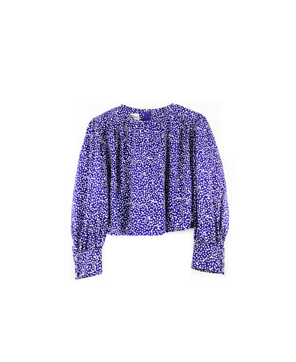 Vintage Purple Silk Abstract Polka Dot L/S Cropped Blouse size S/M 