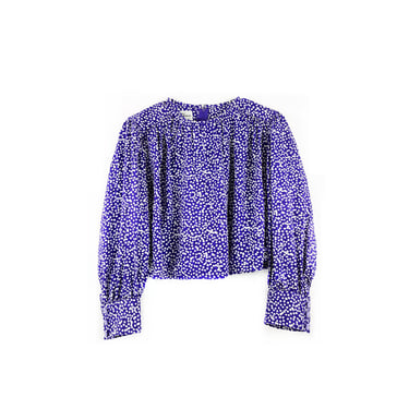 Vintage Purple Silk Abstract Polka Dot L/S Cropped Blouse size S/M 