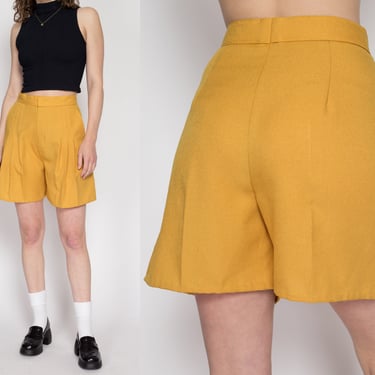Medium 80s Mustard Yellow Pleated Shorts 28" | Vintage High Waisted Long Shorts 