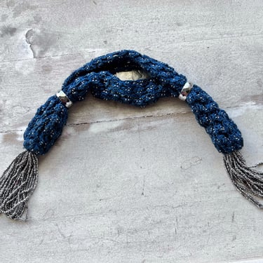 Victorian crochet steel miser purse, coin purse, change purse, beaded purse, navy blue reticule 
