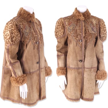 Vintage Medieval Renaissance Style Suede Fur Coat, Art to Wear, 1980s Fashion, Size M/L medium large 