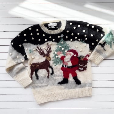 Christmas sweater 90s vintage Samantha Taylor mohair santa reindeer hand knit sweater 