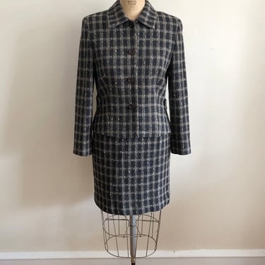 Black and Brown Plaid Suit - 1990s 