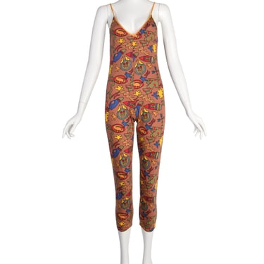 Jean Paul Gaultier Vintage 1980s Multicolor Graphic Novelty Print Cotton Jumpsuit