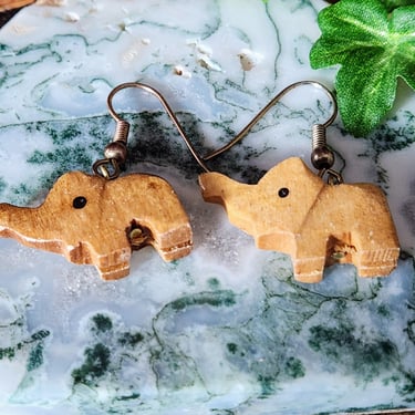 Mini Wood Elephant Earrings~Handmade Jewelry for Her 