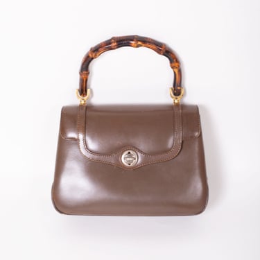 Vintage GUCCI 60s 1947 Brown Leather Bamboo Top Handle Bag 1960s Turn Lock Tote Minimal Jackie Hobo 