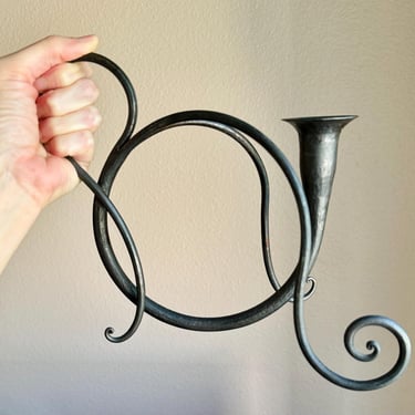 Beautiful Hand Forged Wrought Iron Scroll Chamberstick Candle Holder Vintage 