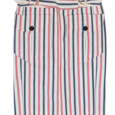 L.A.M.B. - Red, White & Blue Striped Pencil Skirt w/ Belt Sz 2