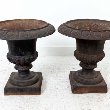 Pair Antique Cast Iron Urns