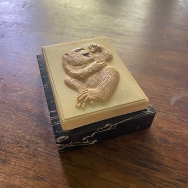 Resin Mold Japanese Relief Carved Monkey Butterfly Meiji Period Paperweight Vintage Mid-Century Jungle Desk Art 