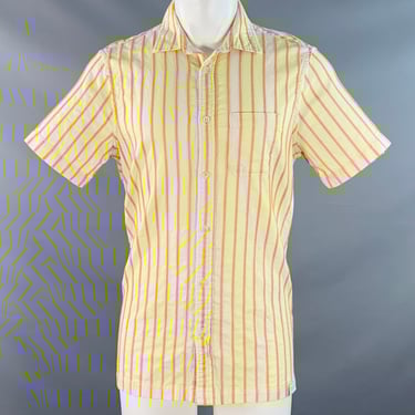 SCOTCH AND SODA Size M Yellow Cream Stripe Cotton Linen Relaxed Short Sleeve Shirt