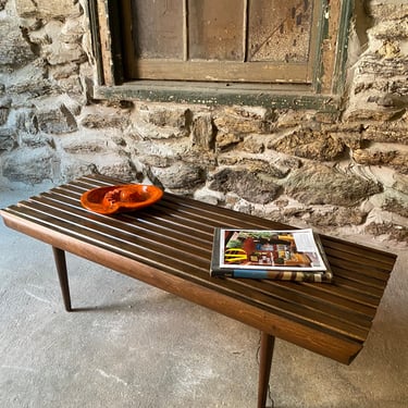 Mid century coffee table Danish modern slat bench Yugoslav slat bench 