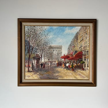 70's Vintage G. Gerber Paris Street Scene Impressionist Oil on Canvas Painting 