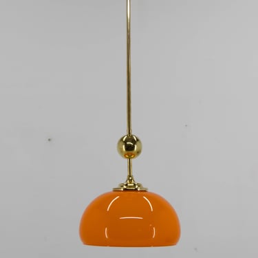 Orange Glass and Brass Pendant, 1980s, Restored 