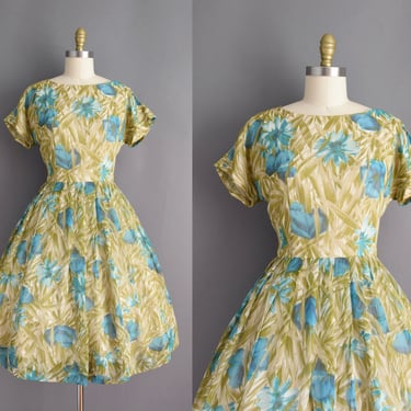 1950s dress | But Floral Print Full Skirt Cocktail Dress | Large | 50s vintage dress 