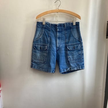 Vintage 80s Cargo Shorts / DISTRESSED + FADED Perfectly / High Rise / Eddie Bauer 