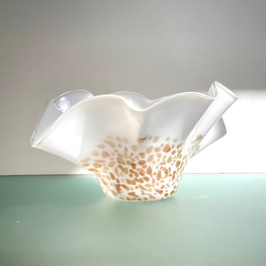 Murano “fazzoletto” bowl in cased clear and white glass with aventurine pattern 
