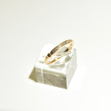 Vintage 14K Gold Diamond Pave Half-Eternity Ring, Thin Diamond Pave Wedding Band, 10 Round-Cut Diamonds, 585 Yellow Gold, Size 6 3/4 US 