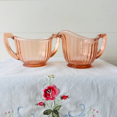 1930’s Pink Depression Glass Creamer & Open Sugar Bowl Set 