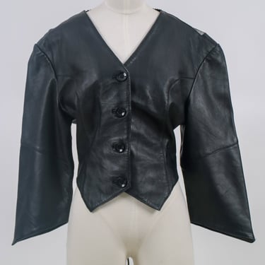 1980s Black Leather Jacket with Mesh Sheer Back