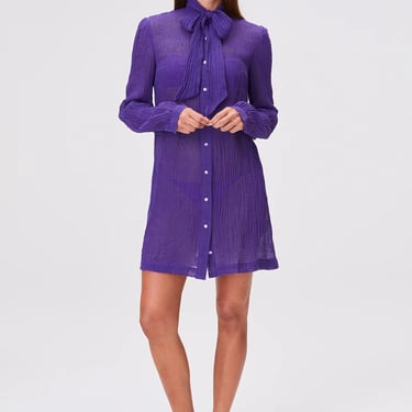 Pussy Bow Shirt Dress Short - Blueberry Sorrento Gauze