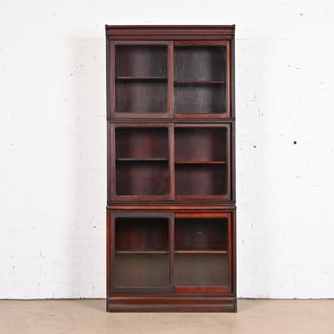 Antique Arts & Crafts Mahogany Sliding Stacking Door Barrister Bookcase by Danner, Circa 1920s