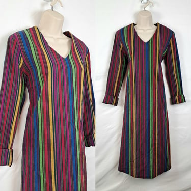 Vintage 90s Rainbow Stripe Tunic Dress 