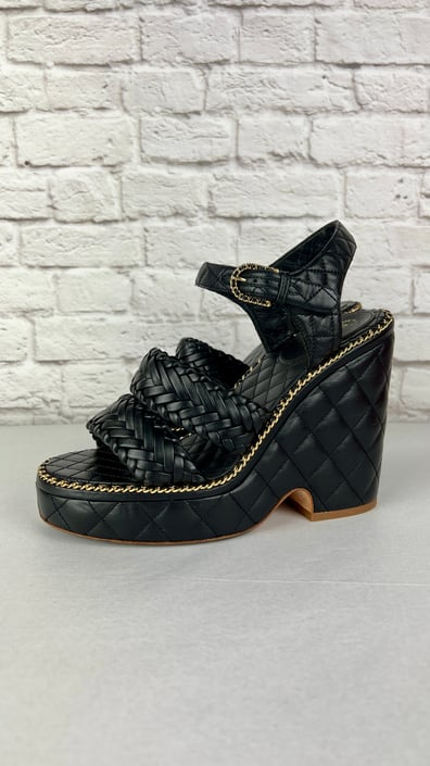 Chanel Black Suede Calfskin & Lambskin Sandals