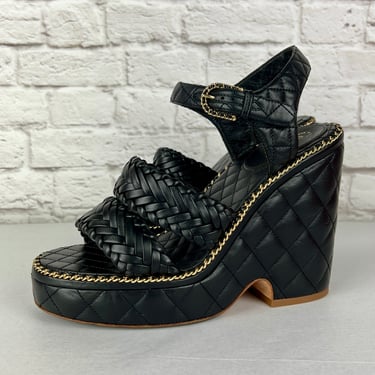 Chanel Black Quilted Leather Cap Toe Chain Mules Size 37 Chanel