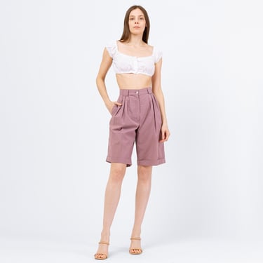 Vintage 80s Mauve Purple Pleated Shorts - Small, 26