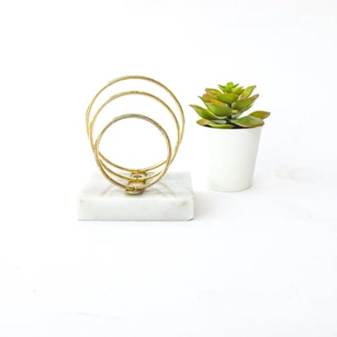 Brass and Marble Desk Organizer Record Holder 