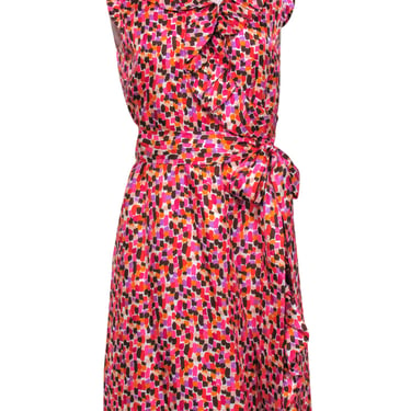 Kate Spade - Multicolored Satin Ruffle Wrap Dress Sz 10