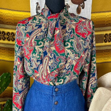 1970s Womens Polyester Blouse S-L 