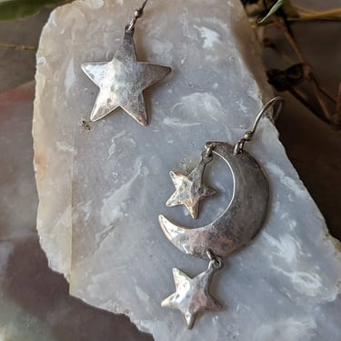 90s Sterling Silver Moon &amp; Star Earrings