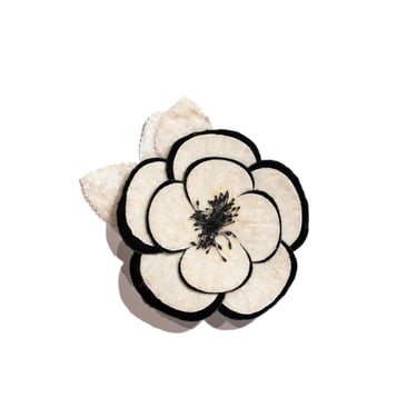 White & Black Velvet Flower Brooch