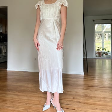 1940's Bridal White Slip Dress with Cap Sleeve