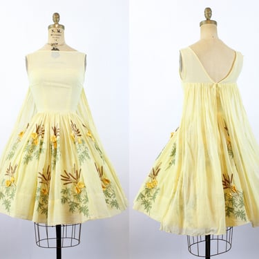 1950s APPLIQUE embroidered cotton dress xxs | new summer 