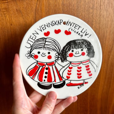 Vintage Figgjo friendship trivet or wall hanging / Norwegian ceramic coaster with Cicero quote 