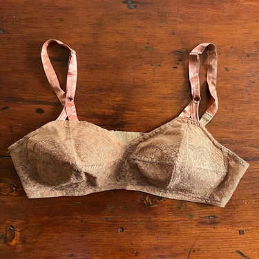 1940s/50s Hollywood Vassarette Brown Lace Bullet Bra 36C 