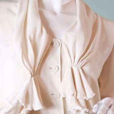 vintage silk Emanuel Ungaro Parallèle blouse with draped collar and ruffle detail over bust 
