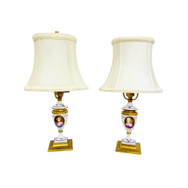 #1237 Pair Petite 19th Century Lamps with Shades