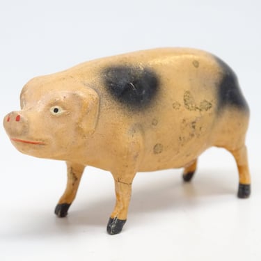 Antique 1930's German Pig,  for Christmas Nativity or Putz, Composition Stick Leg Hand Painted, Vintage Farm Animal 