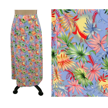 90s Long Floral Skirt Medium - Petite Maxi Skirt High Waist - Tropical Print Lightweight Polyester - 1990s Clothes Women Vintage Sag Harbor 