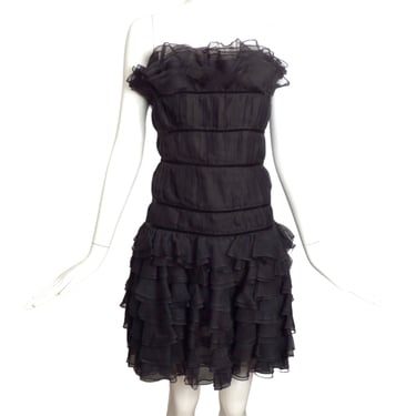 CHANEL- 1988 Black Chiffon & Velvet Ruffle Dress, Size 6