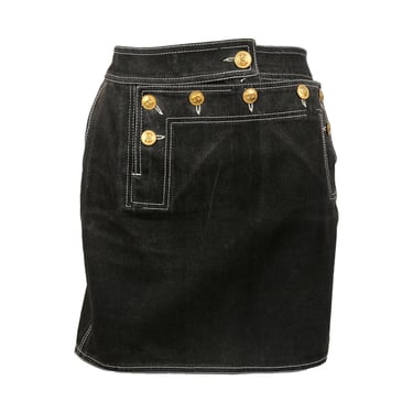 Chanel Black Denim Logo Button Mini Skirt