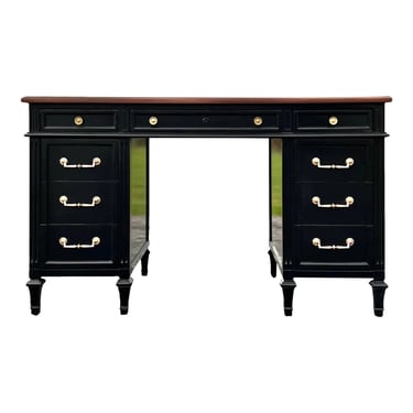 Regency Style Semi Gloss Black Partner Desk - Newly Painted 