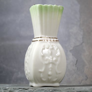 Vintage Belleek Bud Vase | Irish Porcelain Ivory with Gold Detailing | Belleek Mini Vase | Bixley Shop 