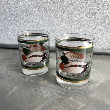 Vintage Libbey Mallard Gold Accent Lowball Glasses Set of 2 | Old Fashioned Rocks Glass | Vintage Barware | MCM | Mid Century | Duck Decoy 